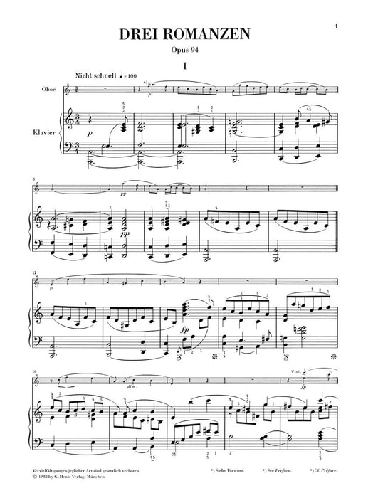 Romances, Op. 94 for Oboe & Piano 舒曼‧羅伯特 雙簧管 鋼琴 浪漫曲 雙簧管(含鋼琴伴奏) 亨乐版 | 小雅音樂 Hsiaoya Music
