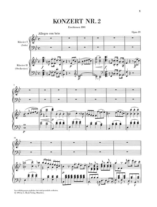 Concerto for Piano and Orchestra B Flat Major Op. 19, No. 2 2 Pianos, 4 Hands 貝多芬 協奏曲鋼琴 管弦樂團 雙鋼琴 亨乐版 | 小雅音樂 Hsiaoya Music