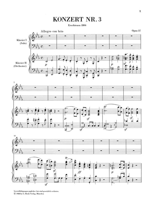 Concerto for Piano and Orchestra C minor Op. 37, No. 3 2 Pianos, 4 Hands 貝多芬 協奏曲鋼琴 管弦樂團 雙鋼琴 亨乐版 | 小雅音樂 Hsiaoya Music
