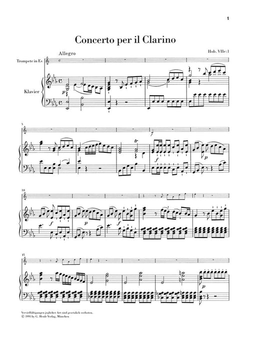 Concerto for Trumpet and Orchestra in E-Flat Major Hob.VIIe:1 Trumpet and Piano Reduction (with parts in E-flat and B-flat) 協奏曲 小號 管弦樂團 小號(含鋼琴伴奏) 亨乐版 | 小雅音樂 Hsiaoya Music