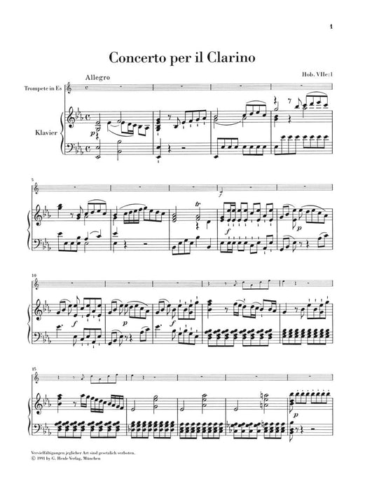 Concerto for Trumpet and Orchestra in E-Flat Major Hob.VIIe:1 Trumpet and Piano Reduction (with parts in E-flat and B-flat) 協奏曲 小號 管弦樂團 小號(含鋼琴伴奏) 亨乐版 | 小雅音樂 Hsiaoya Music