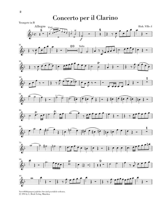 Concerto for Trumpet and Orchestra in E-Flat Major Hob.VIIe:1 Trumpet and Piano Reduction (with parts in E-flat and B-flat) 協奏曲 小號 管弦樂團 小號(含鋼琴伴奏) 亨乐版 | 小雅音樂 Hsiaoya Music