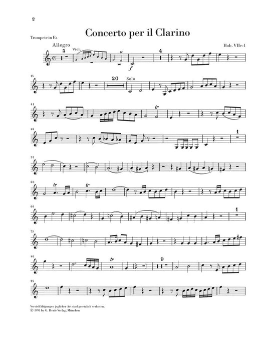 Concerto for Trumpet and Orchestra in E-Flat Major Hob.VIIe:1 Trumpet and Piano Reduction (with parts in E-flat and B-flat) 協奏曲 小號 管弦樂團 小號(含鋼琴伴奏) 亨乐版 | 小雅音樂 Hsiaoya Music