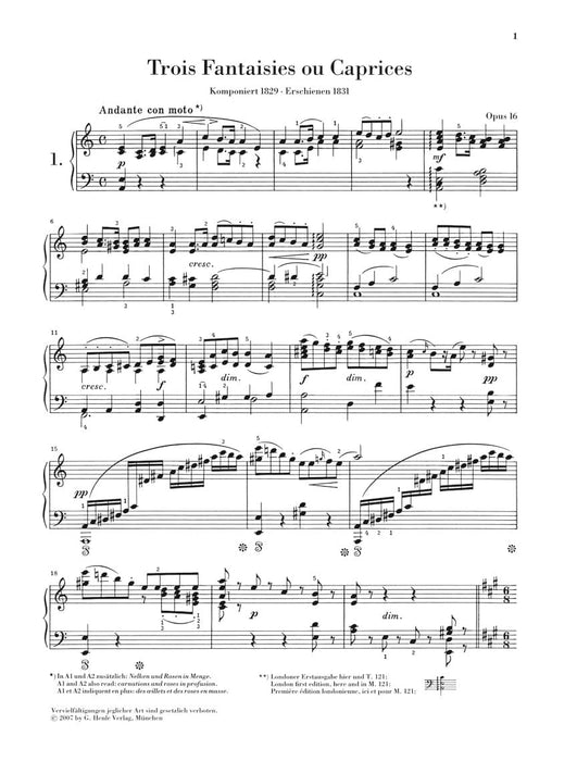 3 Fantasies ou Caprices Op. 16 Piano Solo 孟德爾頌‧菲利克斯 鋼琴 隨想曲 幻想曲 亨乐版 | 小雅音樂 Hsiaoya Music