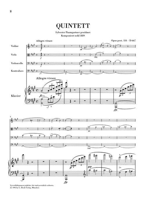 Quintet A Major Op. Posth. 114 D 667 The Trout Piano Quintet 舒伯特 五重奏 鋼琴五重奏 亨乐版 | 小雅音樂 Hsiaoya Music