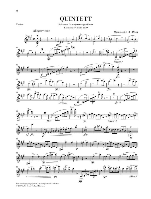 Quintet A Major Op. Posth. 114 D 667 The Trout Piano Quintet 舒伯特 五重奏 鋼琴五重奏 亨乐版 | 小雅音樂 Hsiaoya Music
