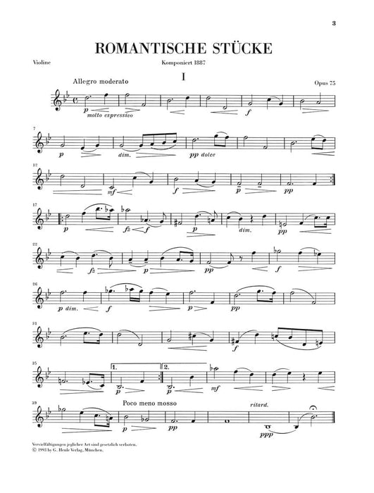 Romantic Pieces for Violin and Piano Op. 75 德弗札克 小提琴 鋼琴 小品 小提琴(含鋼琴伴奏) 亨乐版 | 小雅音樂 Hsiaoya Music