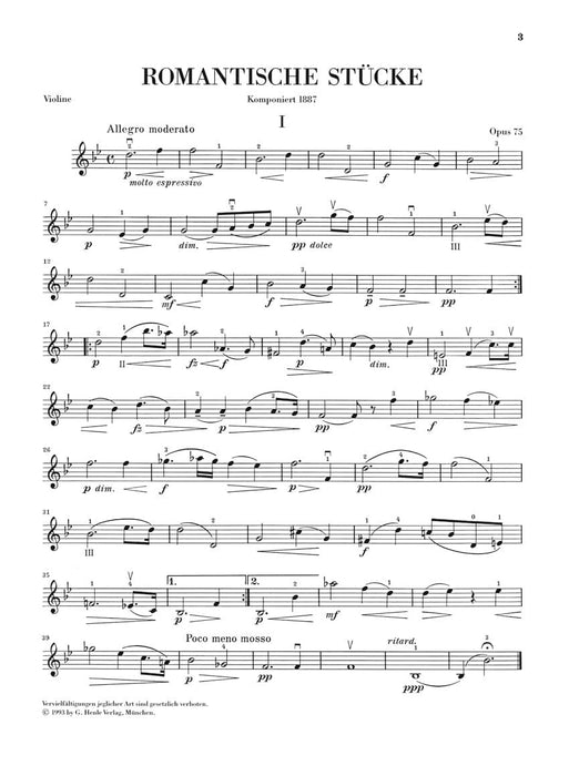 Romantic Pieces for Violin and Piano Op. 75 德弗札克 小提琴 鋼琴 小品 小提琴(含鋼琴伴奏) 亨乐版 | 小雅音樂 Hsiaoya Music