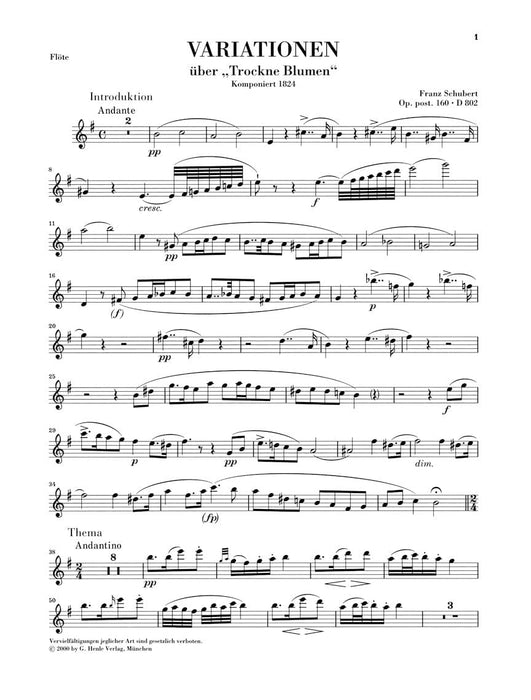 Variations on Trockne Blumen in E minor, Op. Posth. 160, D 802 Revised Edition for Flute & Piano 舒伯特 飄零的落花變奏曲 亨乐版 | 小雅音樂 Hsiaoya Music