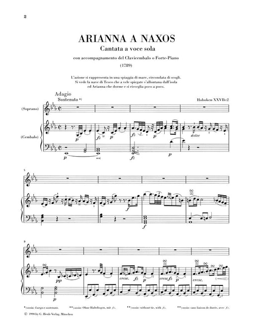 Arianna a Naxos, Cantata for Voice and Piano Hob.XXVIb:2 海頓 清唱劇 納克索斯島的阿莉安娜 鋼琴 聲樂 亨乐版 | 小雅音樂 Hsiaoya Music