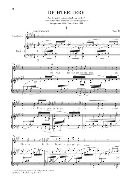 Dichterliebe for Voice and Piano, Op. 48 舒曼‧羅伯特 詩人之戀 鋼琴 高音 亨乐版 | 小雅音樂 Hsiaoya Music