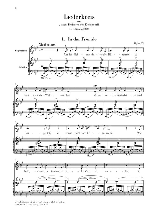 Liederkreis, Op. 39 Versions 1842 and 1850 High Voice and Piano 舒曼‧羅伯特 聯篇歌曲集 高音 鋼琴 高音 亨乐版 | 小雅音樂 Hsiaoya Music