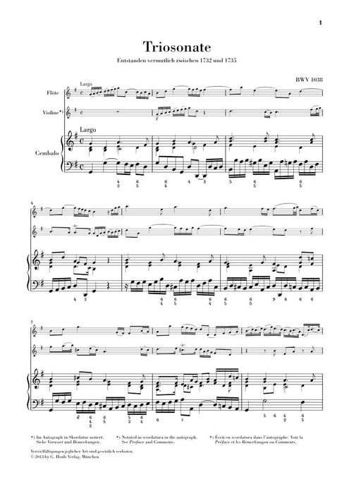 Trio Sonata for Flute, Violin and Continuo BWV 1038 巴赫‧約翰瑟巴斯提安 三重奏鳴曲 小提琴 弦樂三重奏 亨乐版 | 小雅音樂 Hsiaoya Music