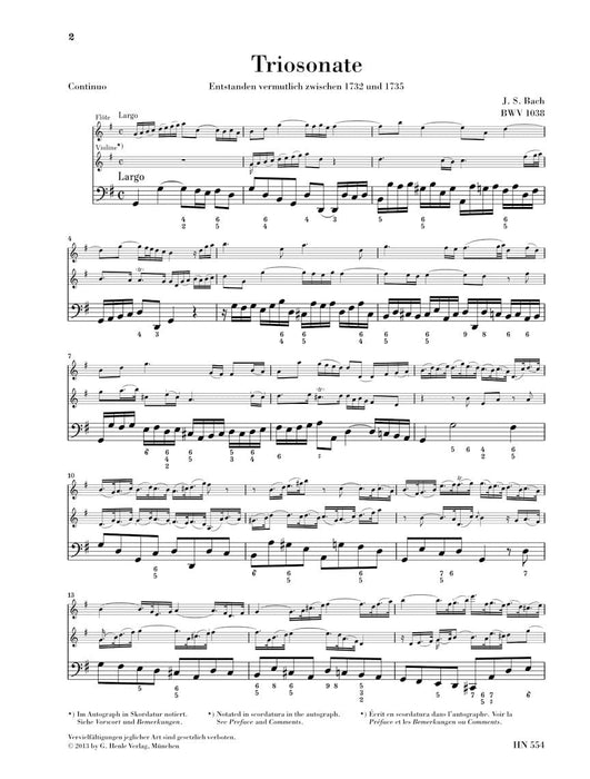 Trio Sonata for Flute, Violin and Continuo BWV 1038 巴赫‧約翰瑟巴斯提安 三重奏鳴曲 小提琴 弦樂三重奏 亨乐版 | 小雅音樂 Hsiaoya Music