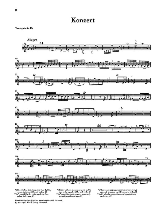 Concerto for Horn (Trumpet) and Strings in E-Flat Major Parts 協奏曲 小號 弦樂器 亨乐版 | 小雅音樂 Hsiaoya Music