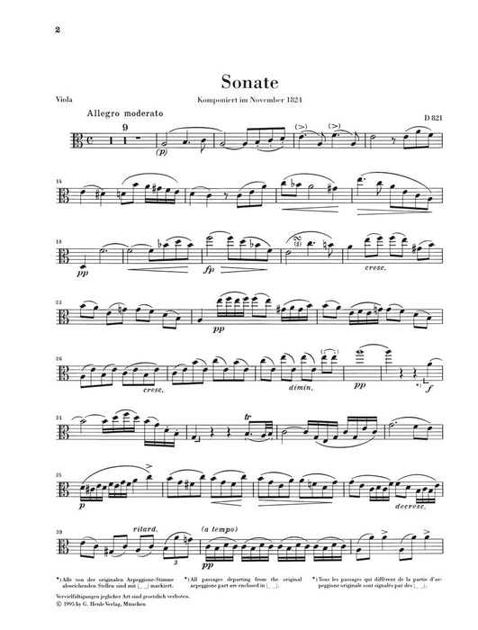 Sonata for Piano and Arpeggione A minor D 821 (Op. Posth.) Viola and Piano 舒伯特 奏鳴曲鋼琴 中提琴(含鋼琴伴奏) 亨乐版 | 小雅音樂 Hsiaoya Music