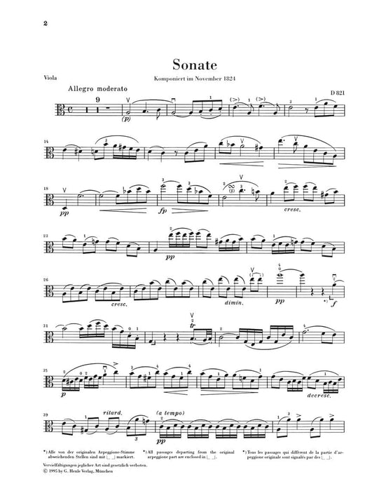 Sonata for Piano and Arpeggione A minor D 821 (Op. Posth.) Viola and Piano 舒伯特 奏鳴曲鋼琴 中提琴(含鋼琴伴奏) 亨乐版 | 小雅音樂 Hsiaoya Music