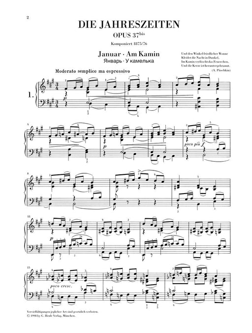 The Seasons Op. 37bis Piano Solo 柴科夫斯基‧彼得 鋼琴 四季 亨乐版 | 小雅音樂 Hsiaoya Music