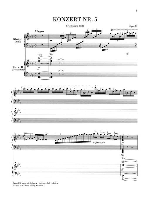 Concerto for Piano and Orchestra E Flat Major Op. 73, No. 5 2 Pianos, 4 Hands 貝多芬 協奏曲鋼琴 管弦樂團 雙鋼琴 亨乐版 | 小雅音樂 Hsiaoya Music