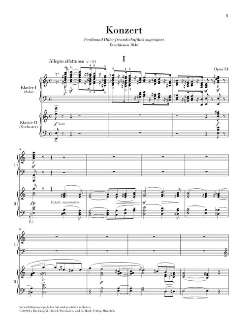 Piano Concerto in A minor, Op. 54 2 Pianos, 4 Hands Piano Reduction - 2 Copies Needed to Perform 舒曼‧羅伯特 鋼琴協奏曲 鋼琴 鋼琴 雙鋼琴 亨乐版 | 小雅音樂 Hsiaoya Music