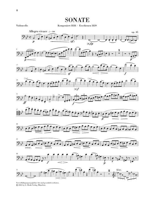 Sonata for Piano and Violoncello B Flat Major Op. 45 Cello and Piano 奏鳴曲 大提琴(含鋼琴伴奏) 亨乐版 | 小雅音樂 Hsiaoya Music