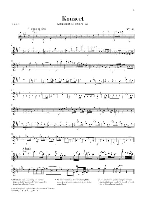 Violin Concerto No. 5 in A Major K219 Violin and Piano Reduction 莫札特 協奏曲 小提琴(含鋼琴伴奏) 亨乐版 | 小雅音樂 Hsiaoya Music