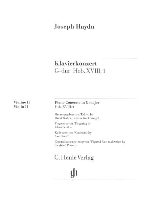 Concerto for Piano (Harpsichord) and Orchestra G Major Hob.XVIII:4 Violin II 海頓 協奏曲 大鍵琴 管弦樂團 小提琴 鋼琴五重奏 亨乐版 | 小雅音樂 Hsiaoya Music