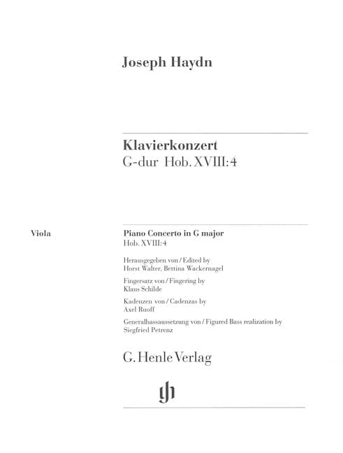 Concerto for Piano (Harpsichord) and Orchestra G Major Hob.XVIII:4 Viola 海頓 協奏曲 大鍵琴 管弦樂團 中提琴 鋼琴五重奏 亨乐版 | 小雅音樂 Hsiaoya Music