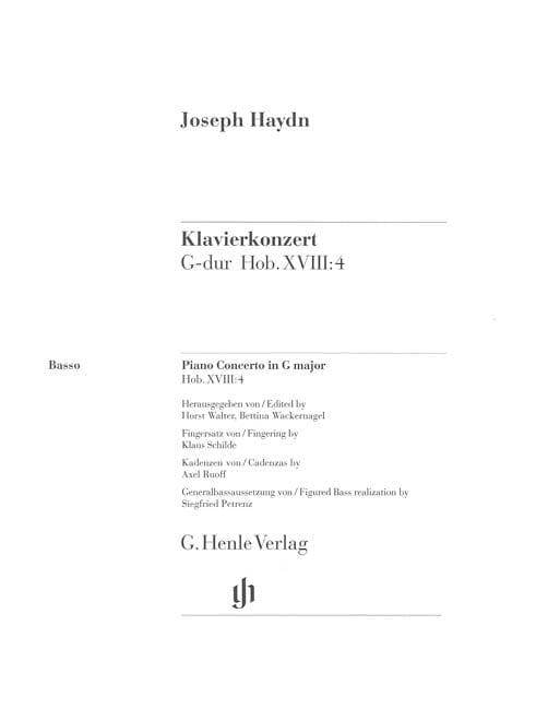 Concerto for Piano (Harpsichord) and Orchestra G Major Hob.XVIII:4 Bass 海頓 協奏曲 大鍵琴 管弦樂團 鋼琴五重奏 亨乐版 | 小雅音樂 Hsiaoya Music