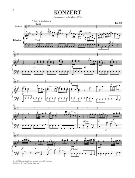 Concerto No. 1 in B Flat Major K207 Violin and Piano Reduction 莫札特 協奏曲 小提琴(含鋼琴伴奏) 亨乐版 | 小雅音樂 Hsiaoya Music