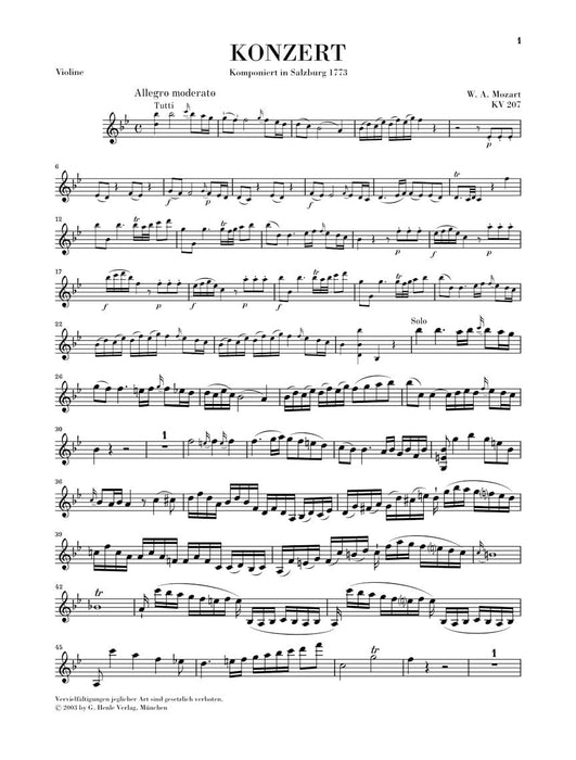 Concerto No. 1 in B Flat Major K207 Violin and Piano Reduction 莫札特 協奏曲 小提琴(含鋼琴伴奏) 亨乐版 | 小雅音樂 Hsiaoya Music