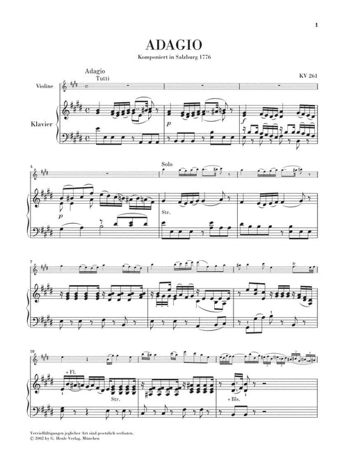 Single Movements for Violin and Orchestra K261, 269 and 373 Violin and Piano Reduction 莫札特 單曲 小提琴 管弦樂團 樂章 小提琴(含鋼琴伴奏) 亨乐版 | 小雅音樂 Hsiaoya Music