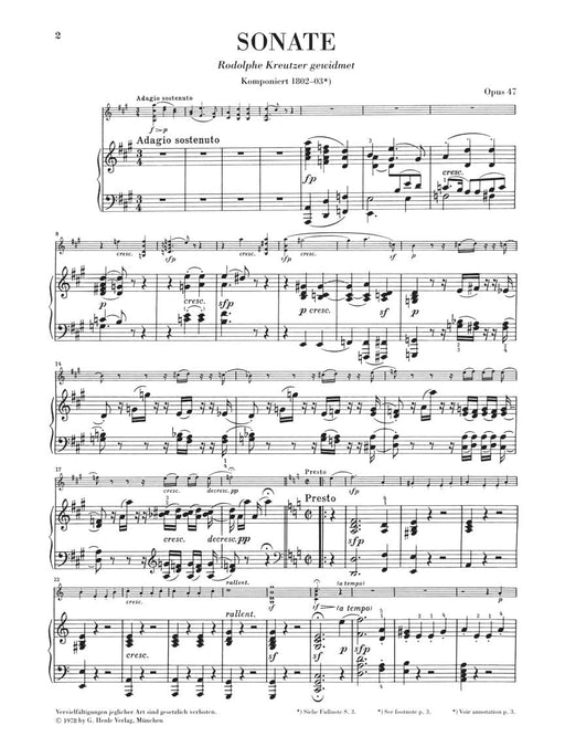 Sonata for Piano and Violin in A Major Op. 47 (Kreutzer-Sonata) Violin and Piano 貝多芬 奏鳴曲 小提琴(含鋼琴伴奏) 亨乐版 | 小雅音樂 Hsiaoya Music