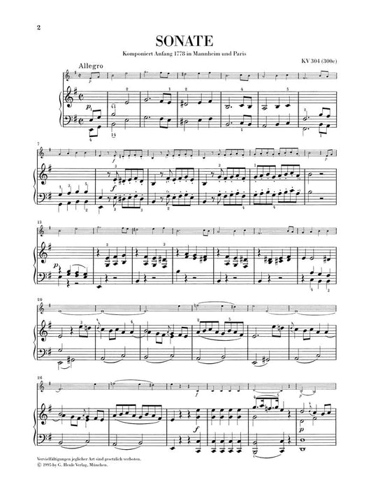 Violin Sonata in E Minor K304 (300c) 莫札特 奏鳴曲 小提琴(含鋼琴伴奏) 亨乐版 | 小雅音樂 Hsiaoya Music