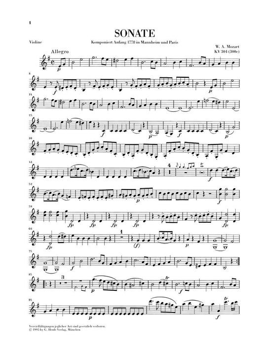 Violin Sonata in E Minor K304 (300c) 莫札特 奏鳴曲 小提琴(含鋼琴伴奏) 亨乐版 | 小雅音樂 Hsiaoya Music