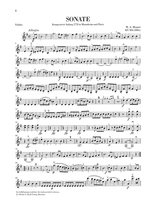 Violin Sonata in E Minor K304 (300c) 莫札特 奏鳴曲 小提琴(含鋼琴伴奏) 亨乐版 | 小雅音樂 Hsiaoya Music