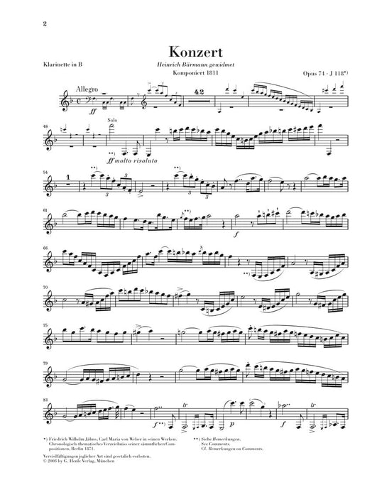 Clarinet Concerto No. 2 in E-flat Major, Op. 74 for Clarinet & Piano Reduction with Urtext and Bärmann parts 韋伯卡爾 豎笛協奏曲 豎笛(含鋼琴伴奏) 亨乐版 | 小雅音樂 Hsiaoya Music