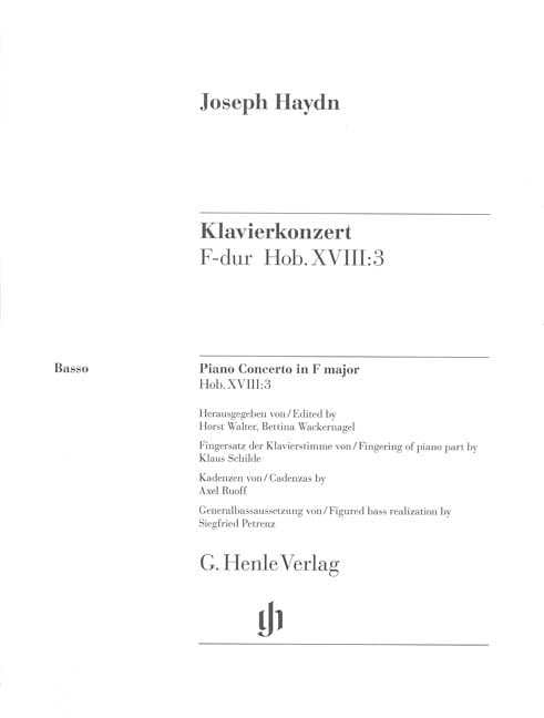 Concerto for Piano (Harpsichord) and Orchestra F Major Hob.XVIII:3 Bass 海頓 協奏曲 大鍵琴 管弦樂團 鋼琴五重奏 亨乐版 | 小雅音樂 Hsiaoya Music