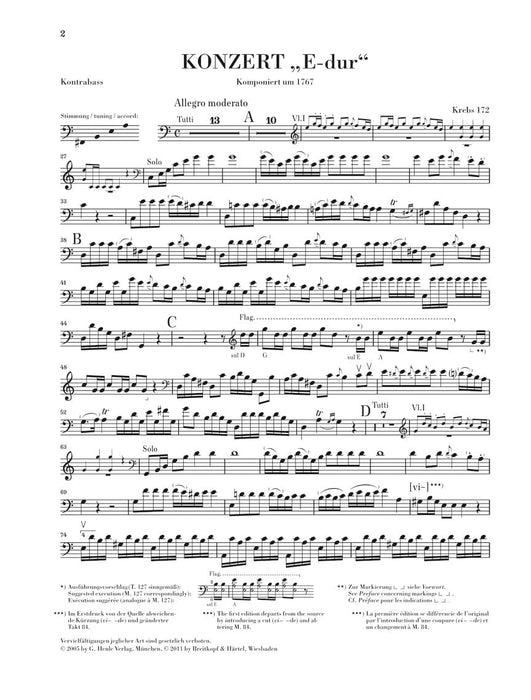 Double Bass Concerto E Major Krebs 172 Double Bass and Piano 迪特斯朵夫 協奏曲 低音大提琴(含鋼琴伴奏) 亨乐版 | 小雅音樂 Hsiaoya Music