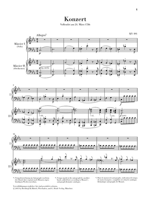 Piano Concerto in C minor, K. 491 2 Pianos, 4 Hands 莫札特 鋼琴協奏曲 鋼琴 雙鋼琴 亨乐版 | 小雅音樂 Hsiaoya Music