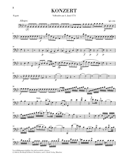 Bassoon Concerto in B-flat Major, K. 191 for Bassoon & Piano Reduction 莫札特 協奏曲 低音管(含鋼琴伴奏) 亨乐版 | 小雅音樂 Hsiaoya Music