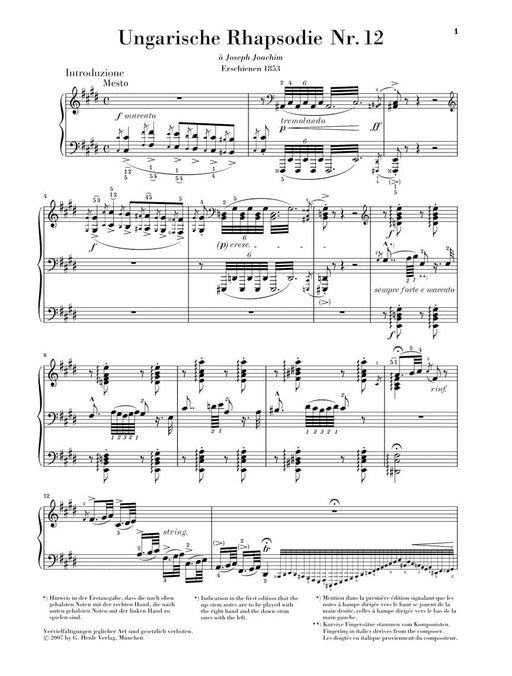 Hungarian Rhapsody No. 12 for Solo Piano 李斯特 匈牙利狂想曲 鋼琴 亨乐版 | 小雅音樂 Hsiaoya Music