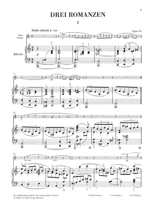 3 Romances for Oboe and Piano Op. 94 Version for Violin 舒曼‧羅伯特 雙簧管 浪漫曲 小提琴(含鋼琴伴奏) 亨乐版 | 小雅音樂 Hsiaoya Music
