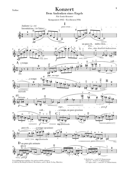Concerto for Violin and Orchestra Violin and Piano Reduction With Marked and Unmarked Violin Parts Score and Parts 貝爾格‧阿班 協奏曲小提琴 管弦樂團 小提琴(含鋼琴伴奏) 亨乐版 | 小雅音樂 Hsiaoya Music