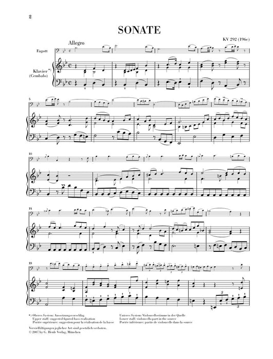 Sonata in B-flat Major, K. 292 (196c) for Bassoon & Violoncello (Basso continuo) 莫札特 奏鳴曲 大提琴 混和二重奏 亨乐版 | 小雅音樂 Hsiaoya Music