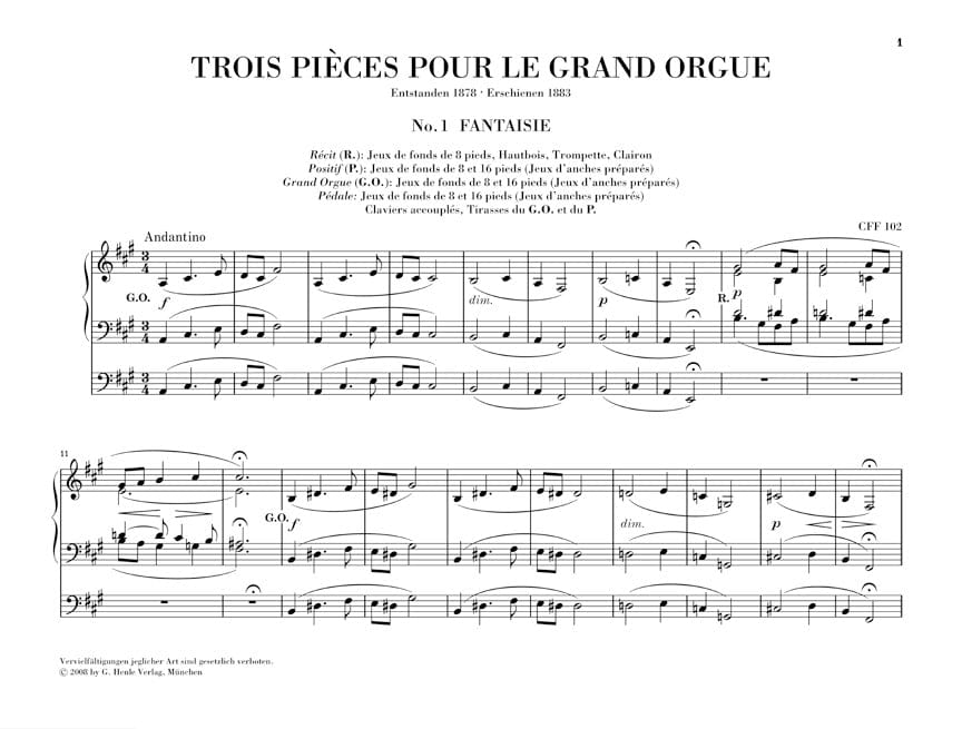 3 Pieces for the Grand Organ Organ Solo 法朗克‧賽札爾 管風琴 小品 亨乐版 | 小雅音樂 Hsiaoya Music
