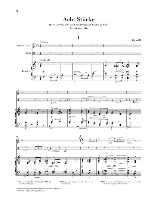 8 Pieces, Op. 83 for Clarinet (Violin), Viola (Violoncello) and Piano 布魯赫 豎笛(小提琴) 中提琴(大提琴) 鋼琴 小品 亨乐版 | 小雅音樂 Hsiaoya Music