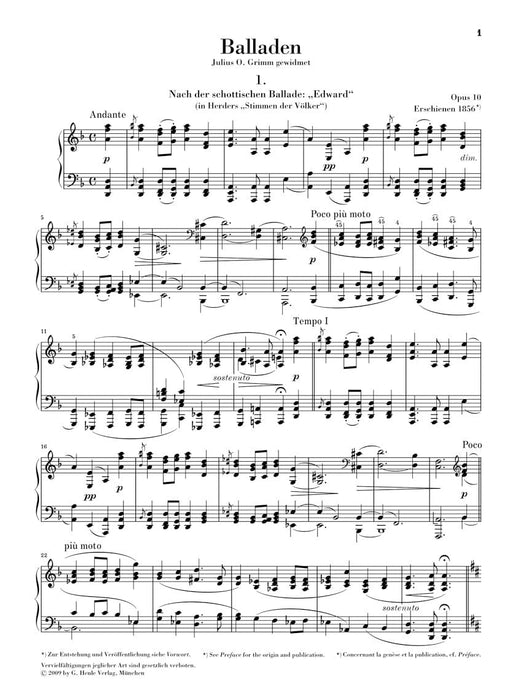 Ballades, Op. 10 Piano 布拉姆斯 鋼琴 敘事曲 亨乐版 | 小雅音樂 Hsiaoya Music