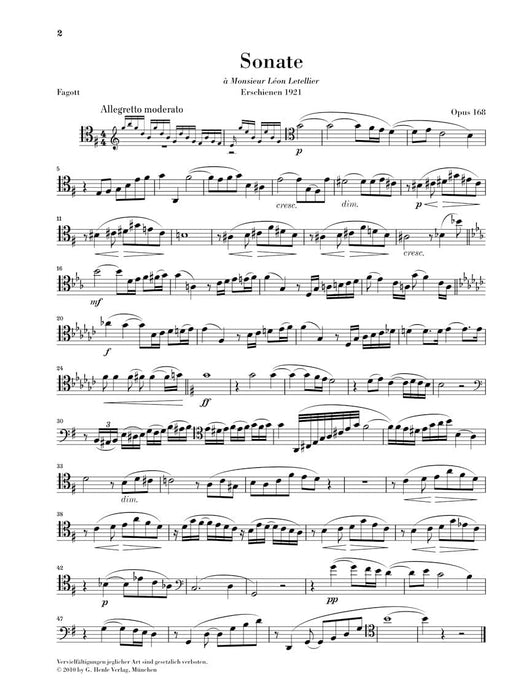 Bassoon Sonata, Op. 168 聖桑斯 奏鳴曲 低音管(含鋼琴伴奏) 亨乐版 | 小雅音樂 Hsiaoya Music