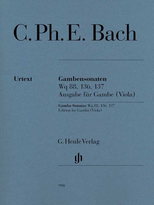 Gamba Sonatas, Wq 88, 136, 137 Edition for Gamba (Viola) with marked and unmarked string parts 巴赫卡爾‧菲利普‧艾曼紐 中提琴奏鳴曲 中提琴(含鋼琴伴奏) 亨乐版 | 小雅音樂 Hsiaoya Music